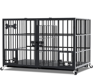 lot 11339 image: aboxoo 4248 inch Heavy Duty Metal Dog Crate for 2 DogsLarge Dog,All Metal Open Top Stackable,Dog Kennel Indoor with Wheels,Floor Grid, Tray, Divider and Feeding Bowl