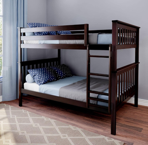 lot 11345 image: Max & Lily Full Over Full Bunk Bed with Ladder, Solid Wood Platform Bed Frame for Kids, 14 Safety Guardrails, Easy Assembly, No Box Spring Needed, Espresso