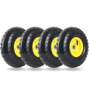 lot 11361 image: (4 Pack) AR-PRO 4.103.50-4 All Purpose Utility Air Tires and yellow Wheel - with 10 Inner Tube, 58 Axle Bore Hole, 2.2 Offset Hub and Double Sealed Bearings for Hand Trucks and Gorilla Cart