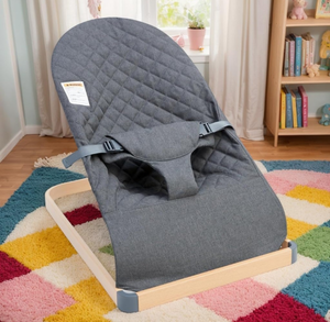 lot 11364 image: Baby Bouncer - Portable Bouncer Seat for Babies, Ergonomic Design Baby Bouncy Seats Infant with Wood Grain Base Natural Vibrations, Grey