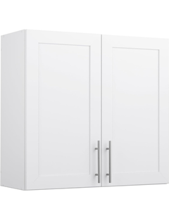 lot 11386 image: Prepac Elite 32 H Wall Cabinet with Panel Doors, White Storage Cabinet, Bathroom Cabinet, Pantry Cabinet with with 1 Adjustable Shelf 12.75 D x 32 W x 30 H, WSUR-1003-1