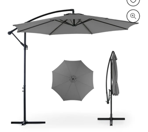 lot 11390 image: edx 10FT Offset Hanging Patio Umbrella Outdoor with Push Button Tilt & Self-Locking, Polyester Shade, 8 Sturdy Ribs, Gray