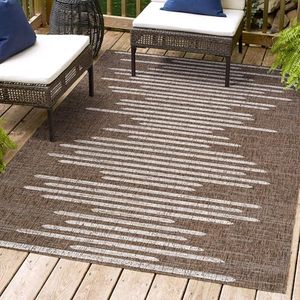 lot 11401 image: JONATHAN Y SMB124B-5 Zolak Berber Stripe Geometric Indoor Outdoor Area-Rug Bohemian Contemporary Easy-Cleaning Bedroom Kitchen Backyard Patio Non Shedding, 5 X 8, BrownBeige