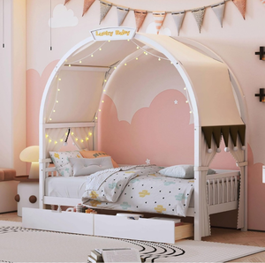 lot 11410 image: roomfitters Twin Size Bed with Arched Roof and 2 Drawers, Space-Saving Storage Solution, Stylish and Functional Design for Any Room, White
