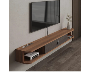 lot 11412 image: Pmnianhua Floating TV Shelf, 70 Wall Mounted TV Stand Floating TV Console Media Entertainment Under TV Shelf for Bedroom Livingroom (Walnut)