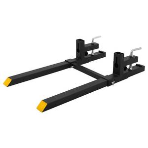 lot 11413 image: GarveeTech 60 4000lbs Clamp on Pallet Forks Heavy Duty Tractor Forks with Adjustable Stabilizer Bar Quick Attach Pallet Fork for Bucket Tractor Loader Skid Steer - Retail $122.98