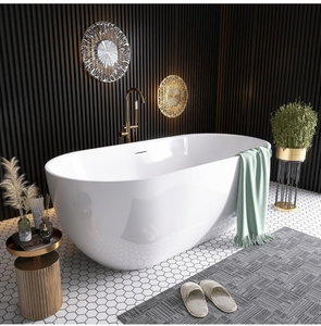 lot 11415 image: 59 Free Standing Tub, Pure Acrylic Freestanding Bathtub, Stylish Stand Alone Contemporary Deep Soaking Bath Tub, cUPC Certified SY6850 (Glossy White)