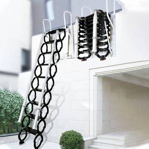 lot 11418 image: Wall-Mounted Folding Stairs, Folding Loft Staircase with Handrails,Telescoping Attic Ladder with Pull Down System, 12 Steps Attic Stairs, Home Indoor Outdoor Attic (Black, 12Steps)