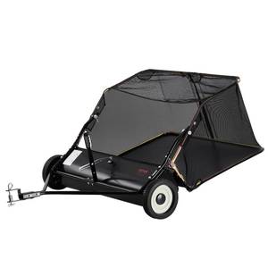 lot 11420 image: VEVOR 42 Inch Lawn Sweeper Tow Behind, 12 cu.ft. Large Pull Behind Grass Sweeper, Heavy Duty Leaf & Grass Collector with Dumping Rope Design, Adjustable Sweeping Height for Picking Up Debris & Grass - Retail $202.73
