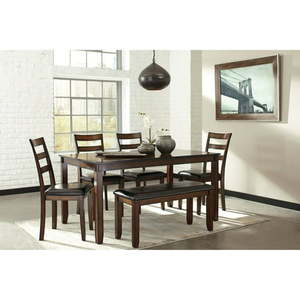 lot 11427 image: Ashley Furniture Coviar 6 Piece Engineered Wood Dining Set in Brown - Retail $720