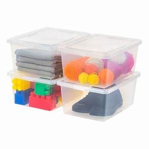 lot 11380 image: IRIS USA 17 Qt Clear Storage Box, BPA-Free Plastic Stackable Bin with Lid, 4 Pack, Containers to Organize Shoes and Closet Shelves, Classroom Organization Teacher Tools, Game Storage 4 pack (2 Lids)
