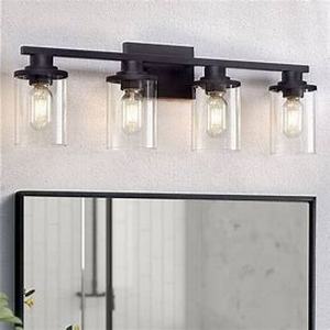 lot 11381 image: BesLowe 4-Light Bathroom Light Fixtures, Modern Black Bathroom Vanity Light, Bathroom Lighting Fixtures Over Mirror, Matte Black Wall Lamp, Wall Lights for Living Room Bedroom Hallway