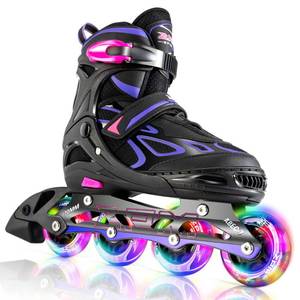 lot 1790 image: A 2pm Sports Vinal Girls Adjustable Inline Skates with Light up Wheels Beginner Skates Fun Illuminating Roller Skates for Kids Boys and Ladies - Violet Medium(1Y-4Y US)