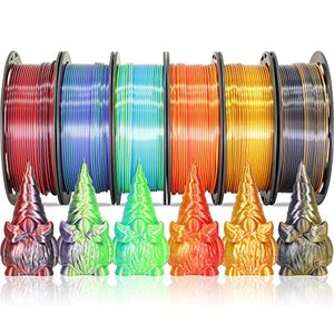 lot 1801 image: MIKA3D 6 Spools Bicolor Dual Color 1.75mm 3D Printer Filament Bundle, 3D Printing Silk PLA, Silk Black-PurplePurple-GoldBlack-WhiteBlack-OrangeRed-BlueBlack-Red, 3D Printing PLA 250g X 6 Spools