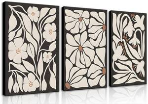 lot 1810 image: QGNBGBJ Framed Black Boho Flowers Plant Wall Art Abstract Botanical Flower Canvas Poster Vintage Bohemian Neutral Floral Prints Wall Decor Trendy Black Beige Floral Set for Girl Bedroom(12x16in)