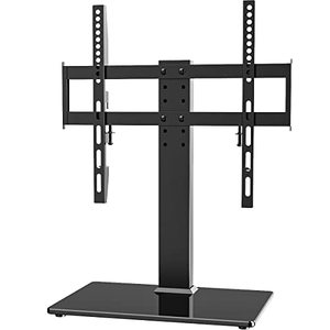 lot 1811 image: Universal TV Stand - Table Top TV Stand for 27-60 inch LCD LED TVs - 6 Level Height Adjustable TV Base Stand with Tempered Glass Base & Wire Management, VESA 400x400mm