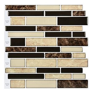lot 1818 image: LONGKING 10-Sheet Brown Peel and Stick Backsplash Tile for Kitchen, Vinyl 3D Self-Adhesive Tile Stickers for Kitchen, Bathroom, Counter Top