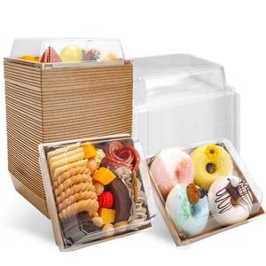 lot 1824 image: NPLUX Small Charcuterie Boxes with Clear Lids Square Dessert Boxes To Go Disposable Food Containers for Cookie Sandwich Cake Slice 5.3x4.9x2.5INCH��Brown, 60 Pack��