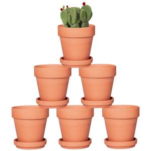 lot 1827 image: A 4 Inch Terracotta Pots with Saucer - 6 Pack Small Clay Plant Pots with Drainage Holes, Flower Pots with Tray, Terra Cotta Pots for Indoor Outdoor Plants, Crafts, Wedding Favor