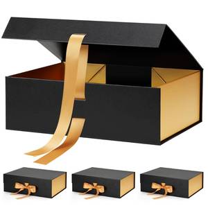 lot 1829 image: Snclriao 4 Pack Black Gold Gift Boxes with Lids for Presents 12x9x4 Inches, Large Magnetic Box Bulk with Ribbon for Birthday Christmas Groomsmen Bridesmaid Proposal Wedding Mothers Day