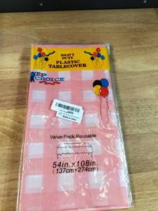 lot 2019 image: Top Choice Heavy Duty Plastic Tablecover Pink Gingham 54x108