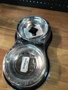 lot 2054 image: Double Pet Bowl Feeding Station with Stainless Steel Bowls