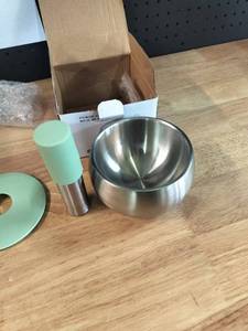 lot 2093 image: Stainless Steel Mortar and Pestle Set with Mint Green Silicone Grip