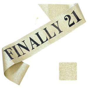 lot 2139 image: Luwigs Finally 21 Birthday Sash with Glitter Gold Sash with Black Foil 21st Birthday Decoration Sash for Men and Women Bday Party Favors Supplies (Gold)