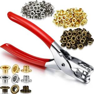 lot 2145 image: Mudder 301 Pcs Grommet Eyelet Pliers Tool Kit, Fabric Leather Hole Eyelets and Grommets Punch Pliers with 300 Metal Eyelets for Belt Shoes Cloths(14 Inch,Coppery, Gold, Silver)