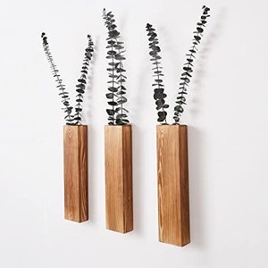 lot 2146 image: Mokof 3-Pack Decorative Wood Wall Planters for Artificial Plant, Dried Flower Stems, 12 Slim Wood Wall Vases for Living Room, Bedroom, Bathroom, Apartment Decor