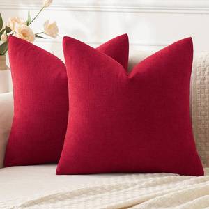 lot 2147 image: MIULEE Red Couch Pillow Covers 18x18 Inch, Set of 2 Soft Chenille Decorative Square Throw Pillow Covers Farmhouse for Sofa Living Room Bed
