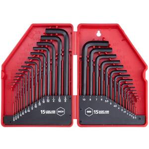 lot 2159 image: EFFICERE 30-Piece Premium Hex Key Allen Wrench Set, SAE and Metric Assortment, L Shape, Chrome Vanadium Steel, Precise and Chamfered Tips  SAE 0.028-38 inch, Metric 0.7-10 mm  In Storage Case
