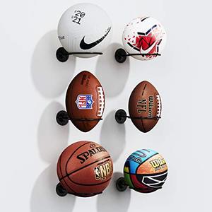 lot 2175 image: S SUCHEK Basketball Holder Wall Mount, Ball Holder Wall Mount, Ball Display Wall Storage for Basketball, Soccer Ball, Volleyball, Football, Rugby(4 Pieces, Black)