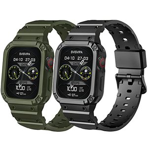 lot 2178 image: A GZ GZHISY Band with Case Compatible for Apple Watch 41mm 40mm 38mm iWatch Series 9 8 7 SE 6 5 4 3 2 1 Strap, Men Women Sport Strap with Bumper Rugged Shockproof Military Protective, 2 Pack (Black��Army Green��