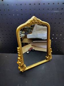 lot 3986 image: Ornate Gold Frame Tabletop Mirror with Decorative Scrollwork
