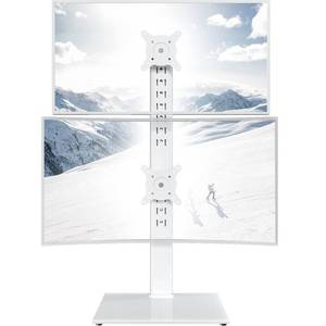 lot 5342 image: Dual Monitor Stand - Vertical Stack Screen Free-Standing Monitor Riser Fits Two 13 to 34 Inch Screen with Swivel, Tilt, Height Adjustable, Holds One (1) Screen up to 44Lbs HT05W-002 White