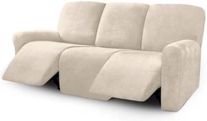 lot 5345 image: ULTICOR Velvet 8-Pieces Recliner Sofa Covers Stretch Reclining Couch Covers for 3 Cushion Reclining Sofa Slipcovers Furniture Covers Thick Soft Washable (3 Seater Recliner Cover, White)