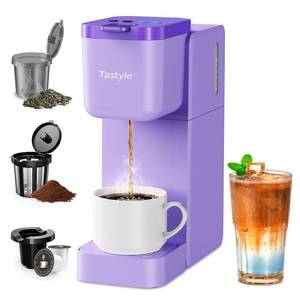 lot 5349 image: Tastyle Single Serve Coffee Maker for K Cup, Ground and Tea, Hot and Iced Coffee Machines with Bold Setting, 6 to 16 Oz Brew Sizes, Compact for Small Spaces, Purple (2.0 Version)