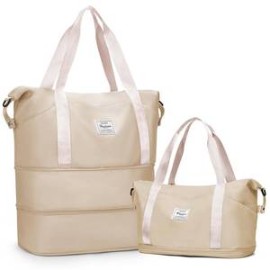 lot 5361 image: Expandable Travel Duffle Bag for Women Men, Large Gym Bag Travel Tote Bags, Waterproof Carry On Personal Item Bag Airline Approved, Workout Weekender Bag for Overnight Trips with Luggage Sleeve, Khaki