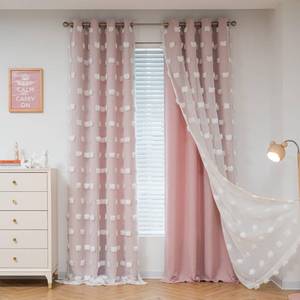 lot 5366 image: MYSKY HOME Pink Curtains for Bedroom 90 Inches Long Living Room Curtains Pom Pom Sheer Curtains for Dining Room Grommet Double Layer Nursery Curtains Toddler Room Darkening Window Panels 52 x 90 in