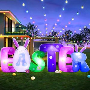lot 5367 image: 2025 New 8FT Long Easter Inflatable Banner Outdoor Decorations with, Build-in LED Lights Holiday Blow Up Yard Decoration, for Easter Holiday Party, Outdoor,Garden, Yard Lawn D�cor