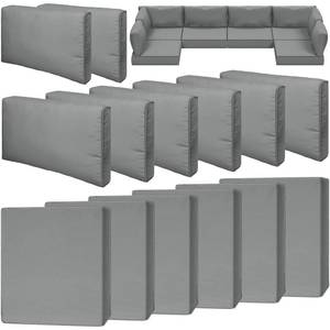 lot 5371 image: Cethytirko 14 Piece Outdoor Patio Waterproof Cushion Covers, Fits 6-Seat Wicker Rattan Sectional Couch Chair Furniture Cover Replacement Set - Fade-Resistant Patio Cushion Covers with Zipper - Retail $108.9