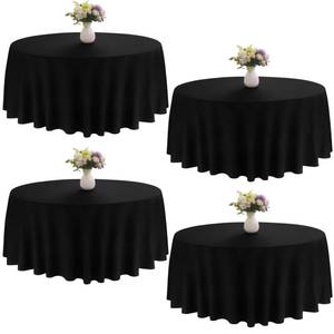 lot 5372 image: JALANCY 4 Pack Round Tablecloth 90 Inch Black Polyester Washable Fabric Table Covers for Wedding Dining Table Buffet Parties Banquet Decor