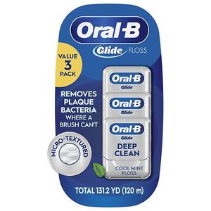 lot 6282 image: Oral-B Glide Pro-Health Deep Clean Waxed Dental Floss Cool Mint 40m 3 Pack
