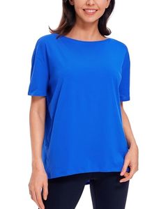 lot 6331 image: CRZ YOGA Womens Pima Cotton Short Sleeve Shirts Boat Neck Loose Fit Gym Workout T-Shirt Athletic Casual Tops Strong Blue Small