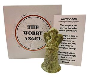 lot 6333 image: Westmon Works Worry Angel Figurine Set with Prayer Card Polyresin Small Statue
