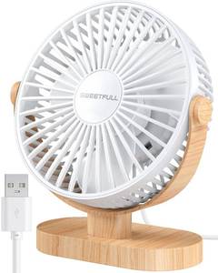 lot 6344 image: SWEETFULL Small USB Desk Fan 6.5 Inch, 3 Speeds Portable Personal Desktop Table Fan, Dual 360° Adjustment Mini Fan, Quiet Operation, for Home Office Car Outdoor Travel (White wood grain)
