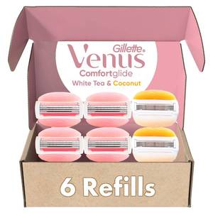 lot 6374 image: Gillette Venus ComfortGlide White Tea 4 count, with Gillette Venus ComfortGlide plus Olay 2 count, Womens Razor Blade Refills