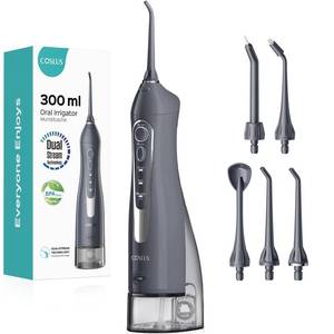 lot 6390 image: COSLUS Water Dental Flosser Teeth Pick Portable Cordless Oral Irrigator 300ML Rechargeable Travel Irrigation Cleaner IPX7 Waterproof Electric Flossing Machine for Teeth Cleaning C20(F5020E) Grey