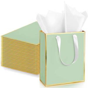 lot 6393 image: Yeaqee 24 Pack Metallic Paper Gift Bags with Handle and Tissue 9x7x3.1 Welcome Gift Thank You Bags for Wedding Bridal Shower Groomsmen Holidays Birthday Party(Sage Green, Gold)